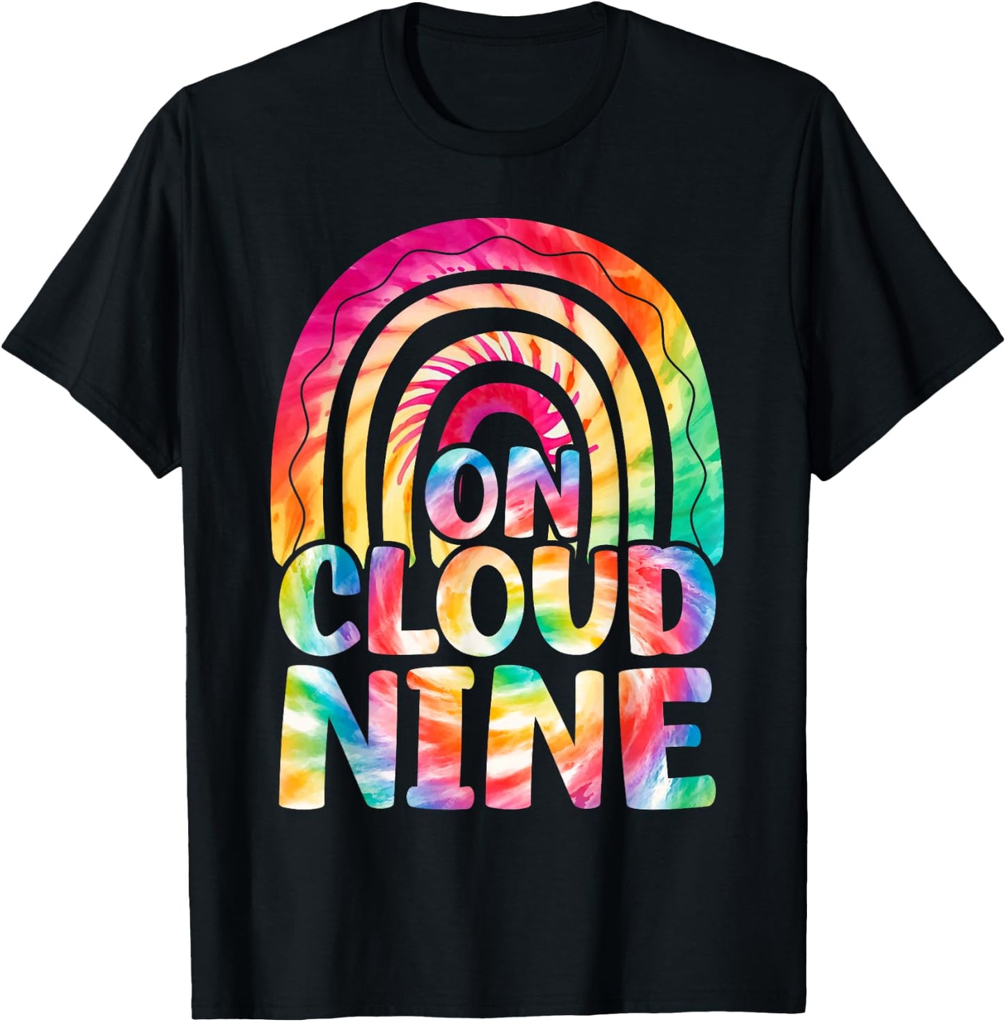 Retro On Cloud Nine Tie Dye Happy 9th Birthday 9 Years Old T-Shirt - T-Shirt | Black