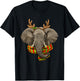 Elephant Christmas Reindeer Antlers Xmas T-Shirt - T-Shirt | Black