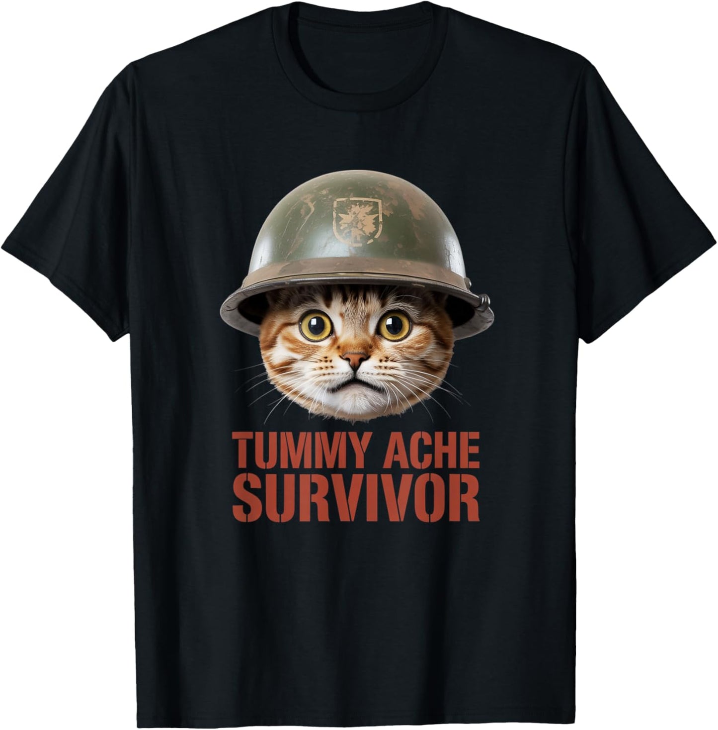 Tummy Ache Survivor Cat Meme Graphic Funny Cat T-Shirt - T-Shirt | Black