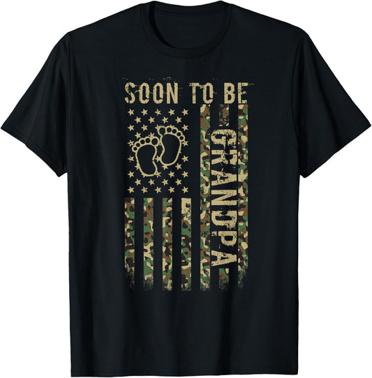 Soon To Be Grandpa American Flag Camouflage Grandpa US Flag T-Shirt - T-Shirt | Black