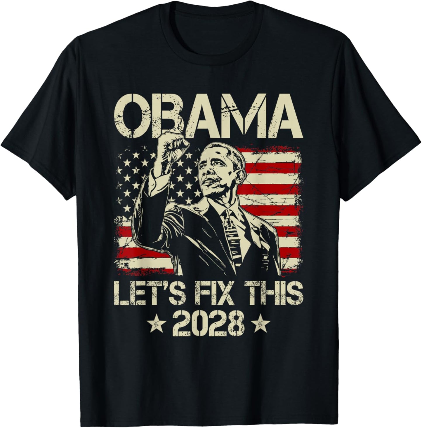 Obama 2028 Let's Fix This Obama 48th President USA Flag T-Shirt - T-Shirt | Black