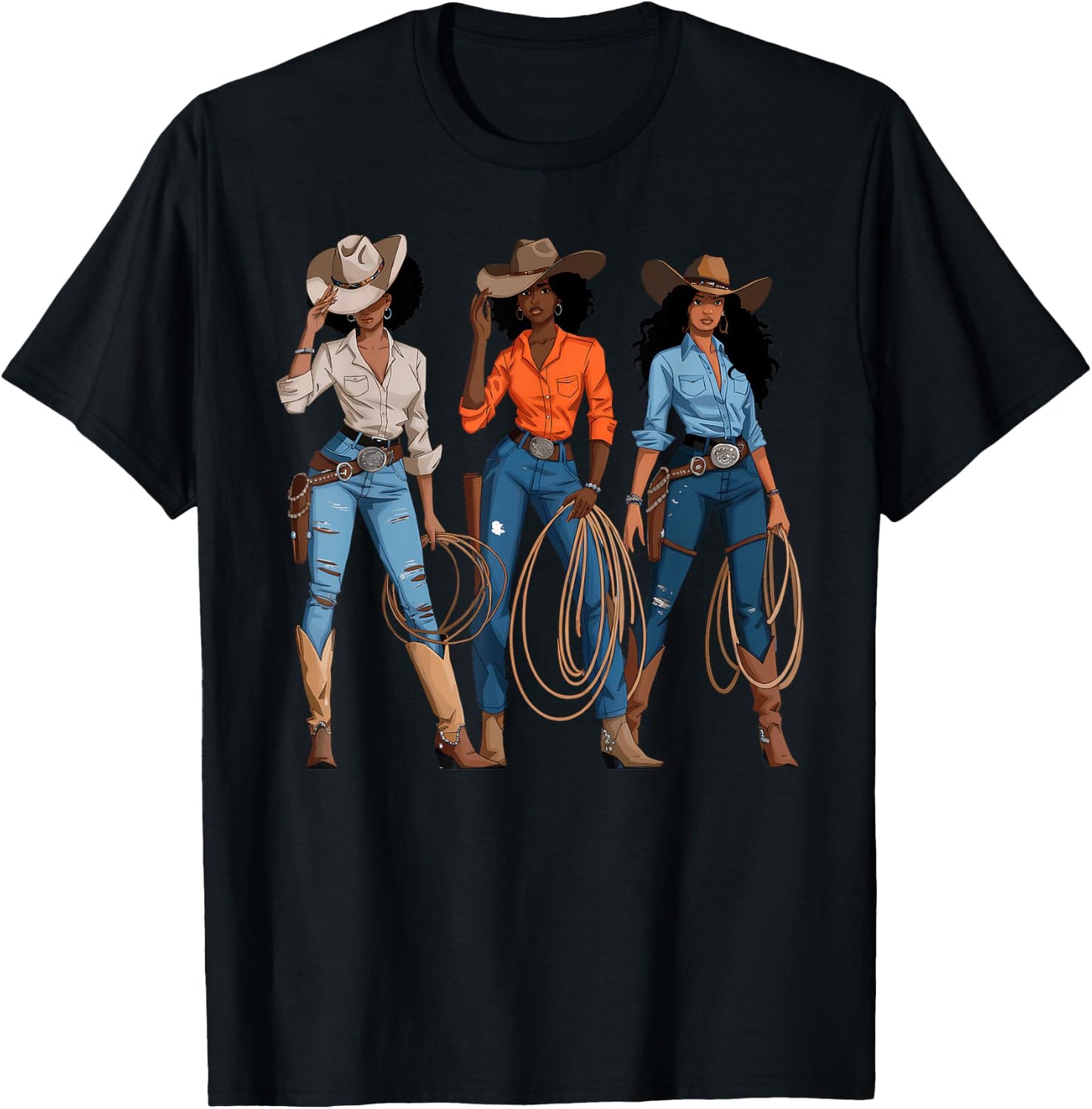 Black African American Cowgirl Western Country Rodeo T-Shirt - T-Shirt | Black