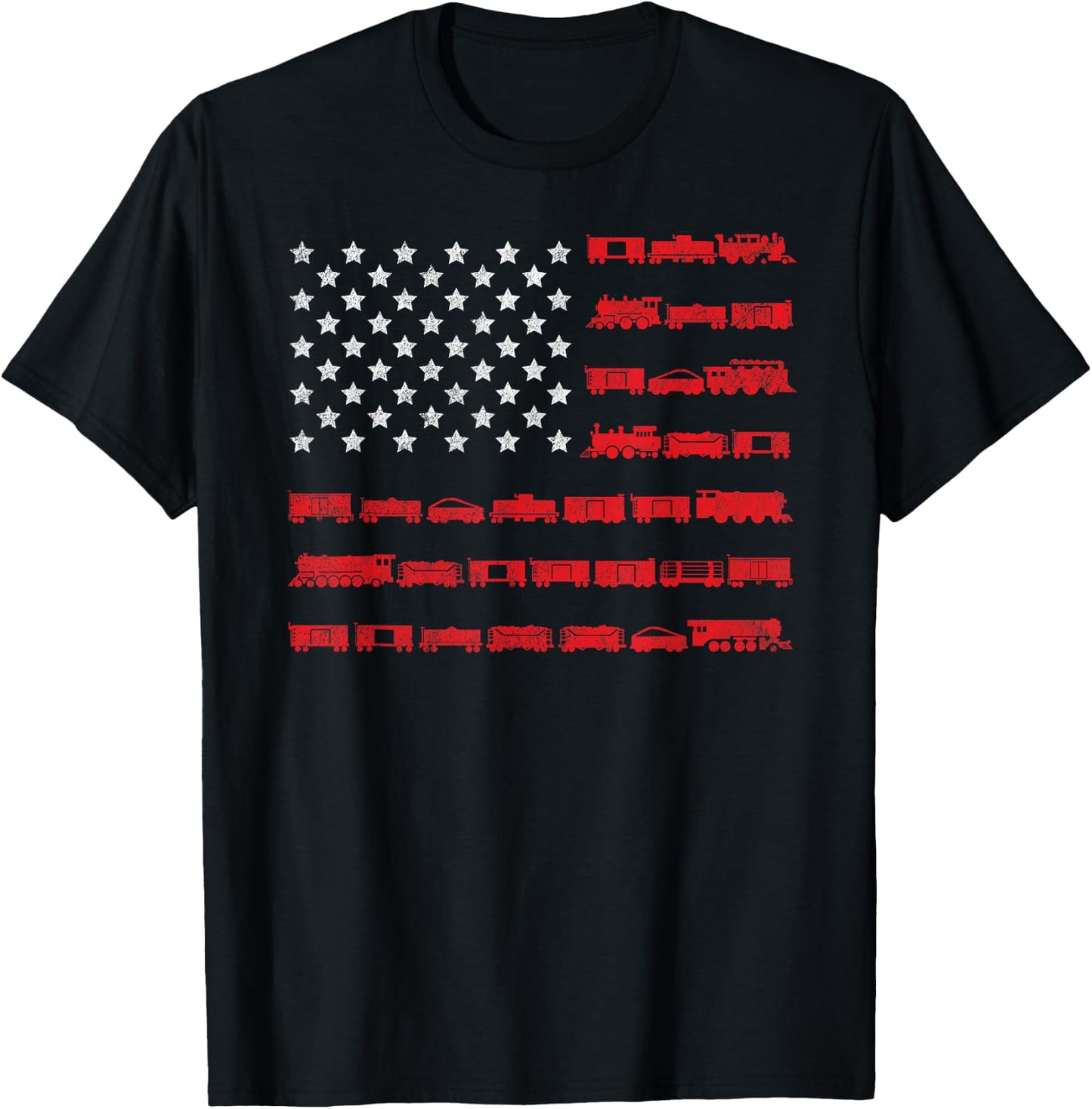 American Flag Railroad Train Gift T-Shirt - T-Shirt | Black