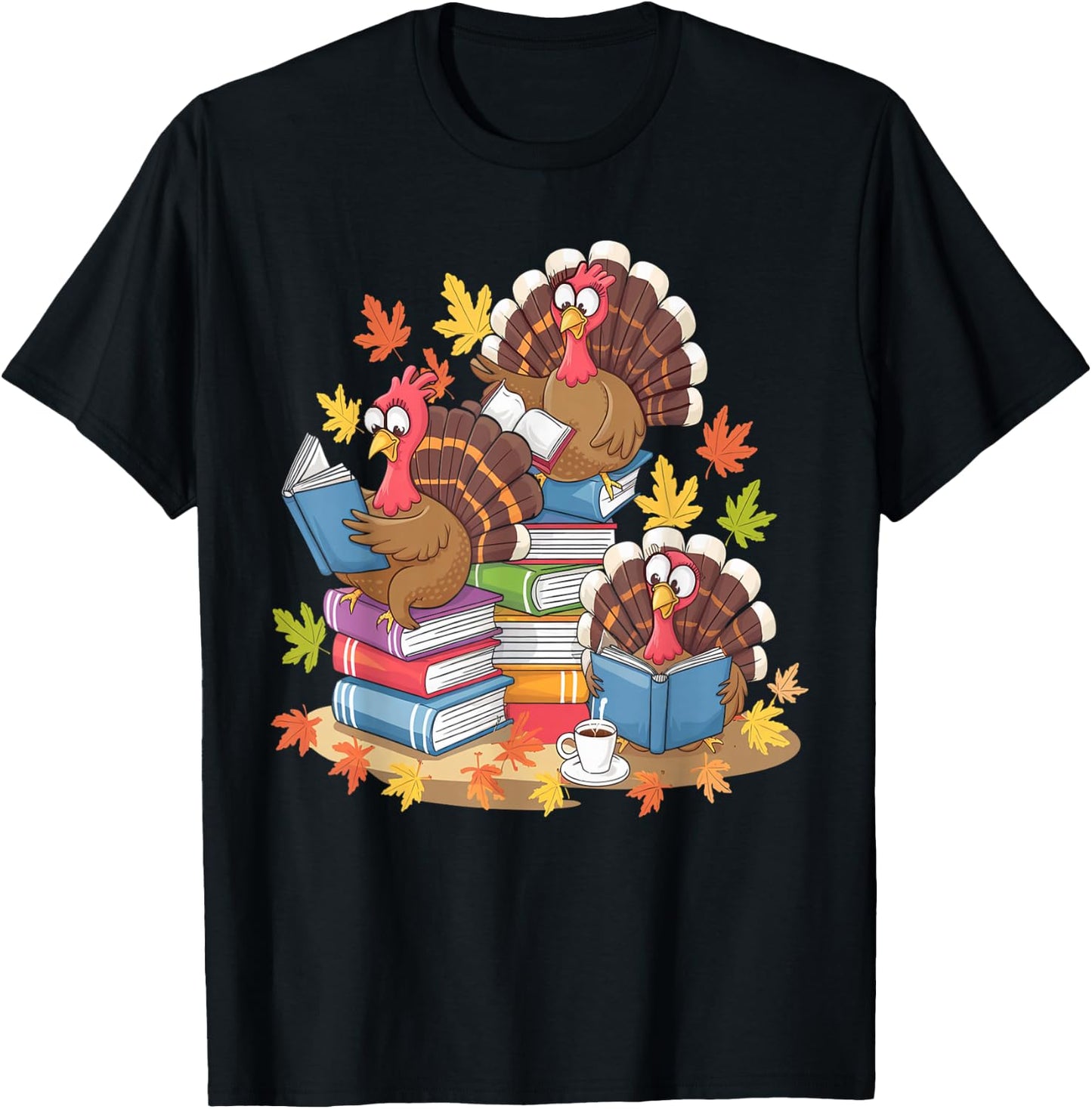 Turkey Reading Books Fall Season Thanksgiving Teacher Book T-Shirt - T-Shirt | Black