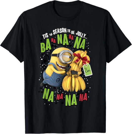 Despicable Me Minion Banana Present Christmas Short Sleeve T-Shirt - T-Shirt | Black