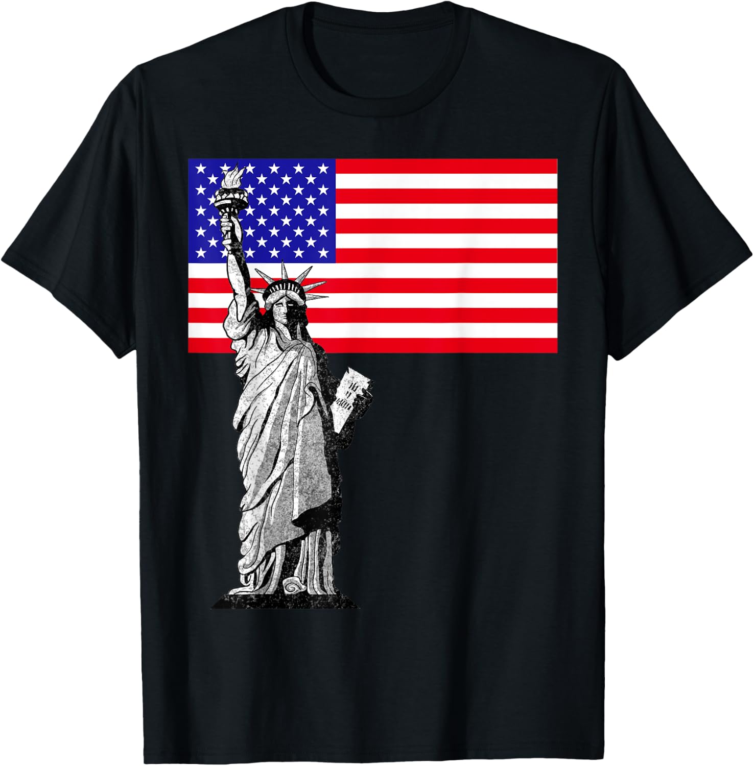 Statue Of Liberty And USA Flag T-Shirt - T-Shirt | Black