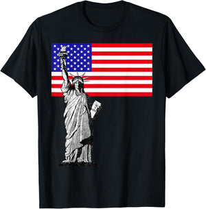 Statue Of Liberty And USA Flag T-Shirt - T-Shirt | Black