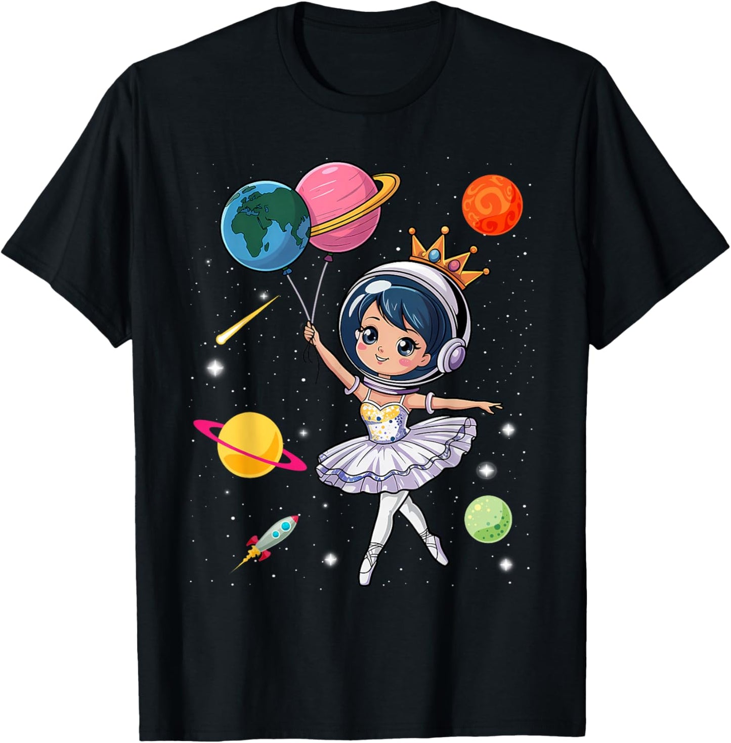 Ballerina Girl Space Astronaut T-Shirt - T-Shirt | Black