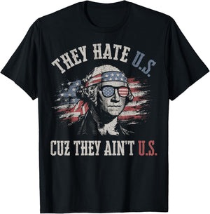 They Hate Us Cuz They Ain't Us USA American Flag 4th of July T-Shirt - T-Shirt | Black
