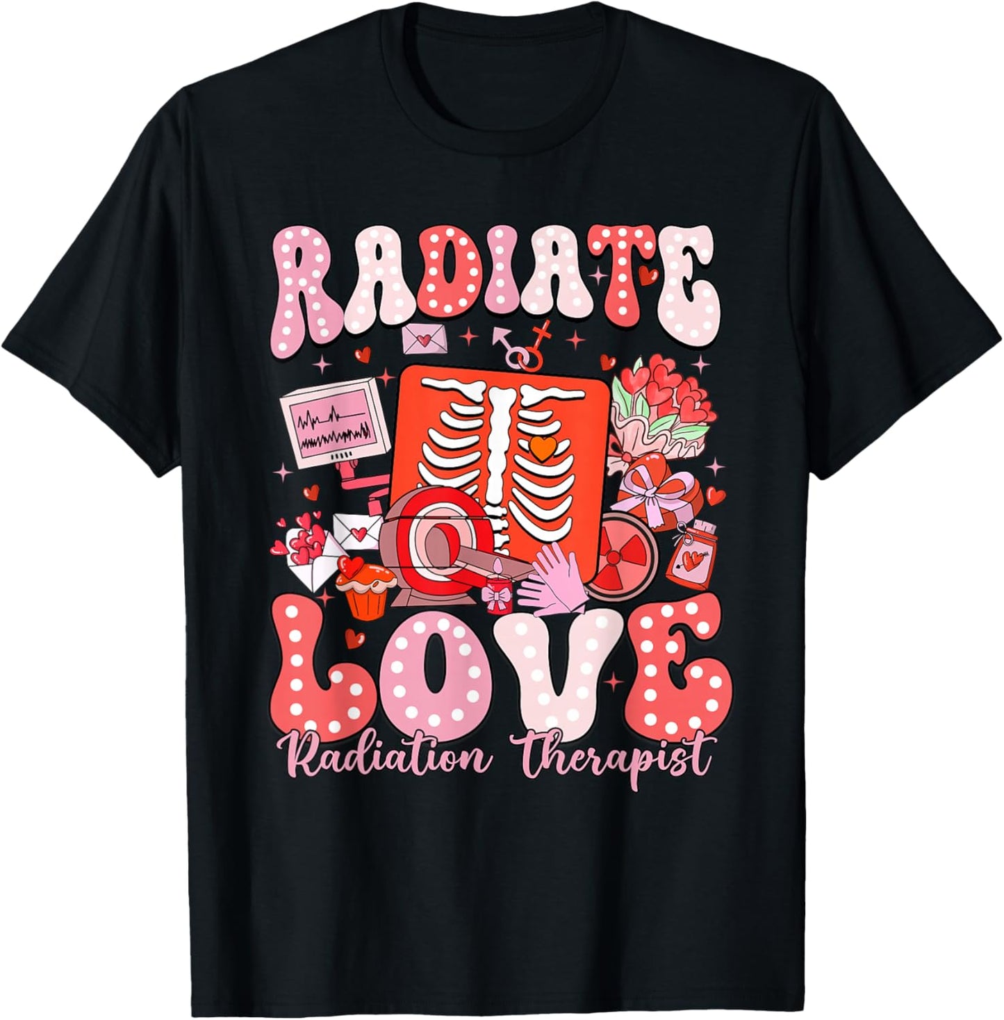 Radiate Love Valentines Xray Tech Radiation Therapist T-Shirt - T-Shirt | Black