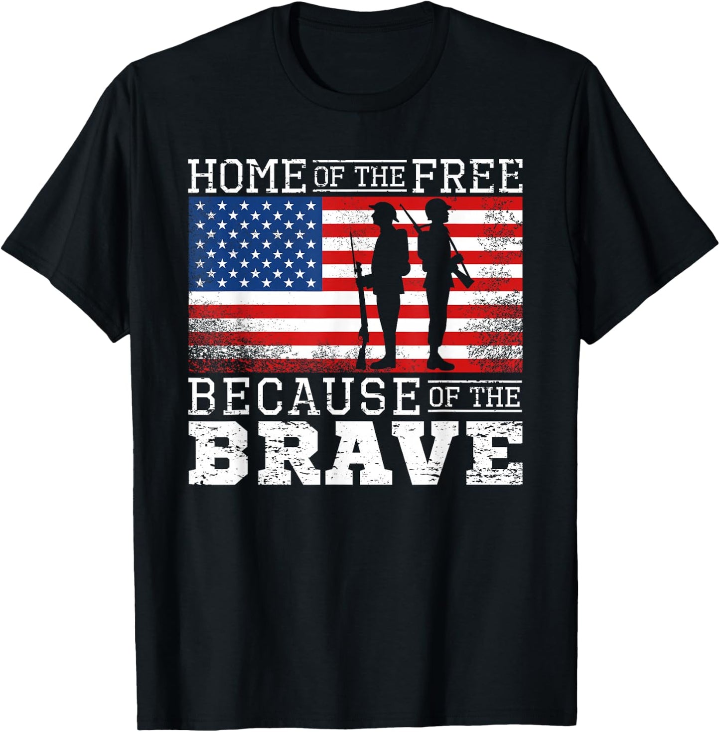 Home of the Free Because of the Brave Military American Flag T-Shirt - T-Shirt | Black