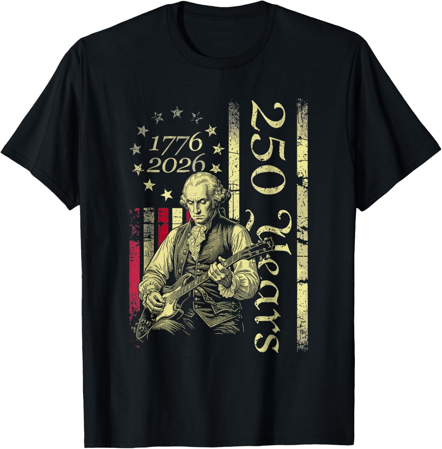 Vintage George Washington Playing Guitar 250 Years America T-Shirt - T-Shirt | Black