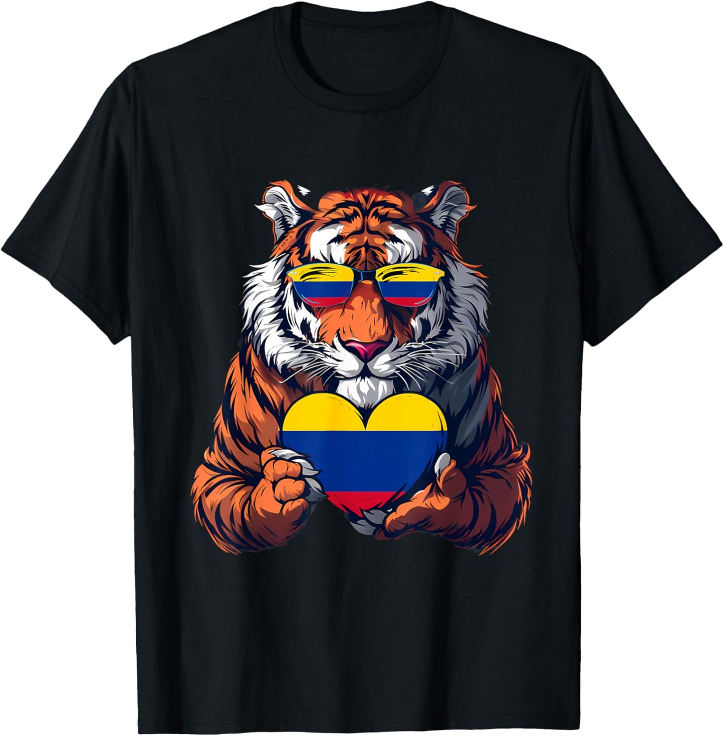 Colombia Heart Tiger Colombian Roots Colombian Flag T-Shirt - T-Shirt | Black