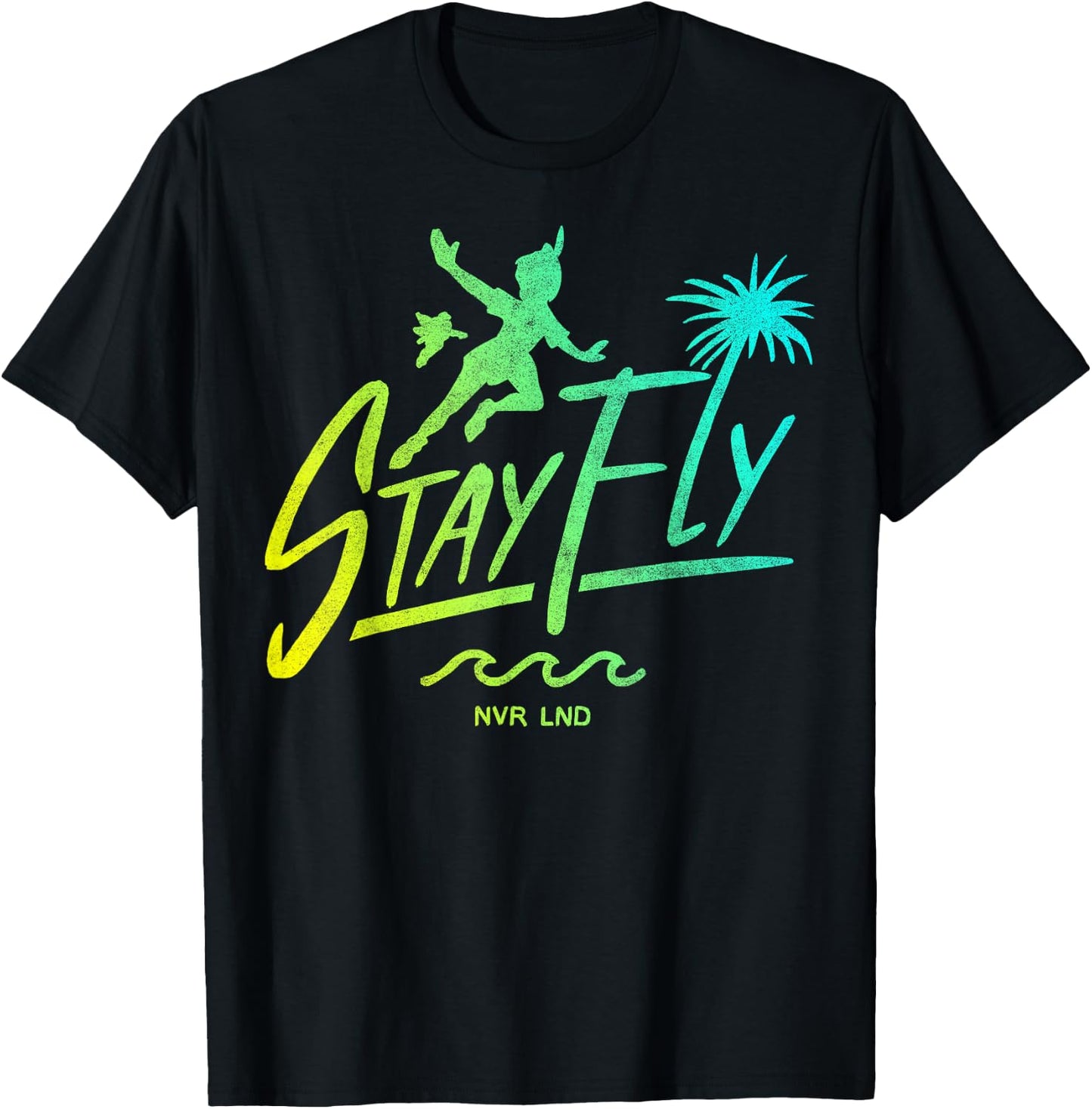 Disney Peter Pan Stay Fly Text Silhouette Poster T-Shirt - T-Shirt | Black