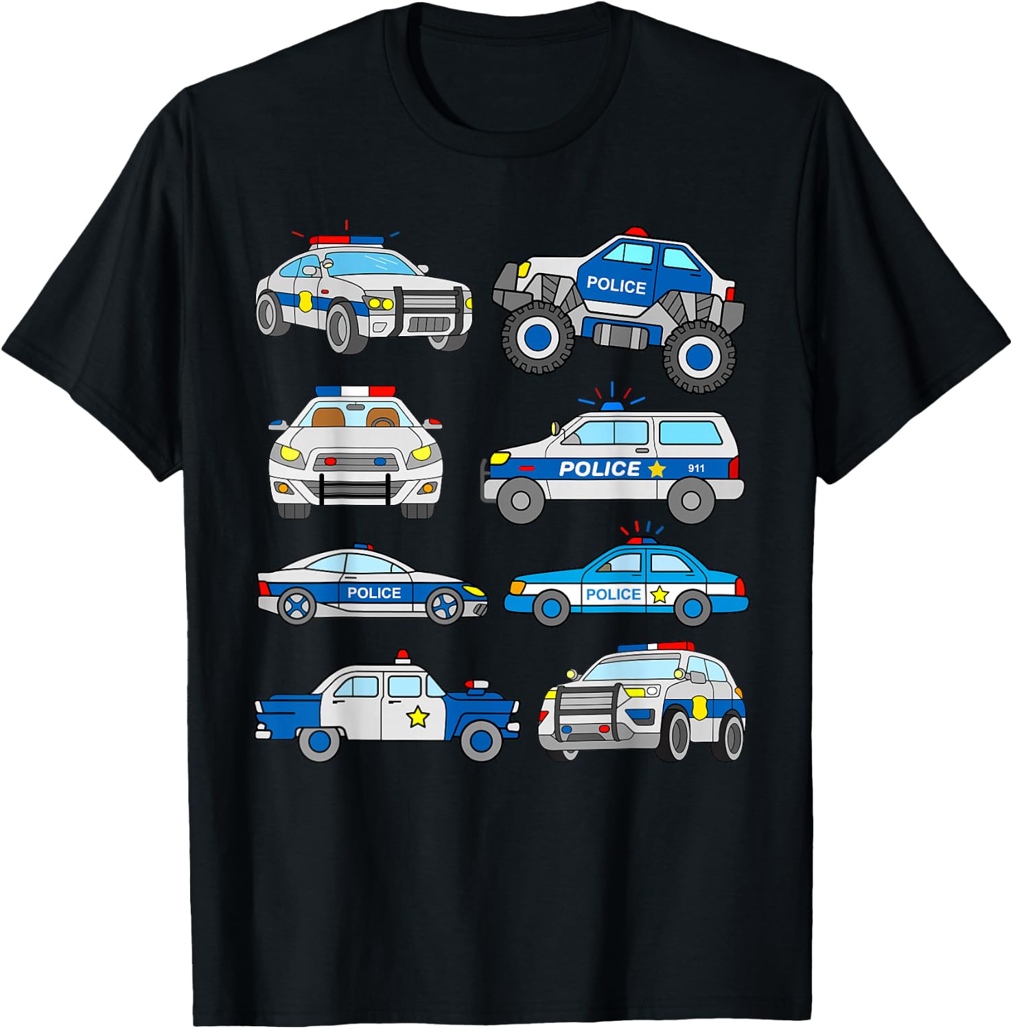 Police Vehicles for Kids Men Women Cop Cars Boys Toddler T-Shirt - T-Shirt | Black