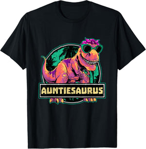 Aunt Dino Auntiesaurus Dinosaur Birthday Auntie T-Shirt - T-Shirt | Black
