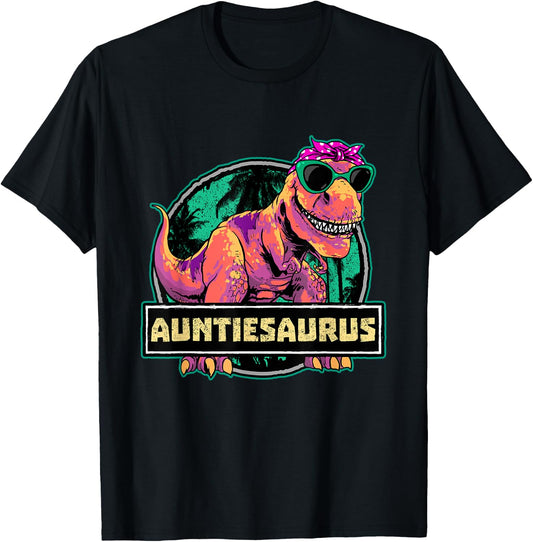 Aunt Dino Auntiesaurus Dinosaur Birthday Auntie T-Shirt - T-Shirt | Black