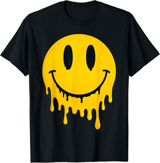 Melting Smile Face Happy Smiling Dripping Emoticons Kids T-Shirt - T-Shirt | Black