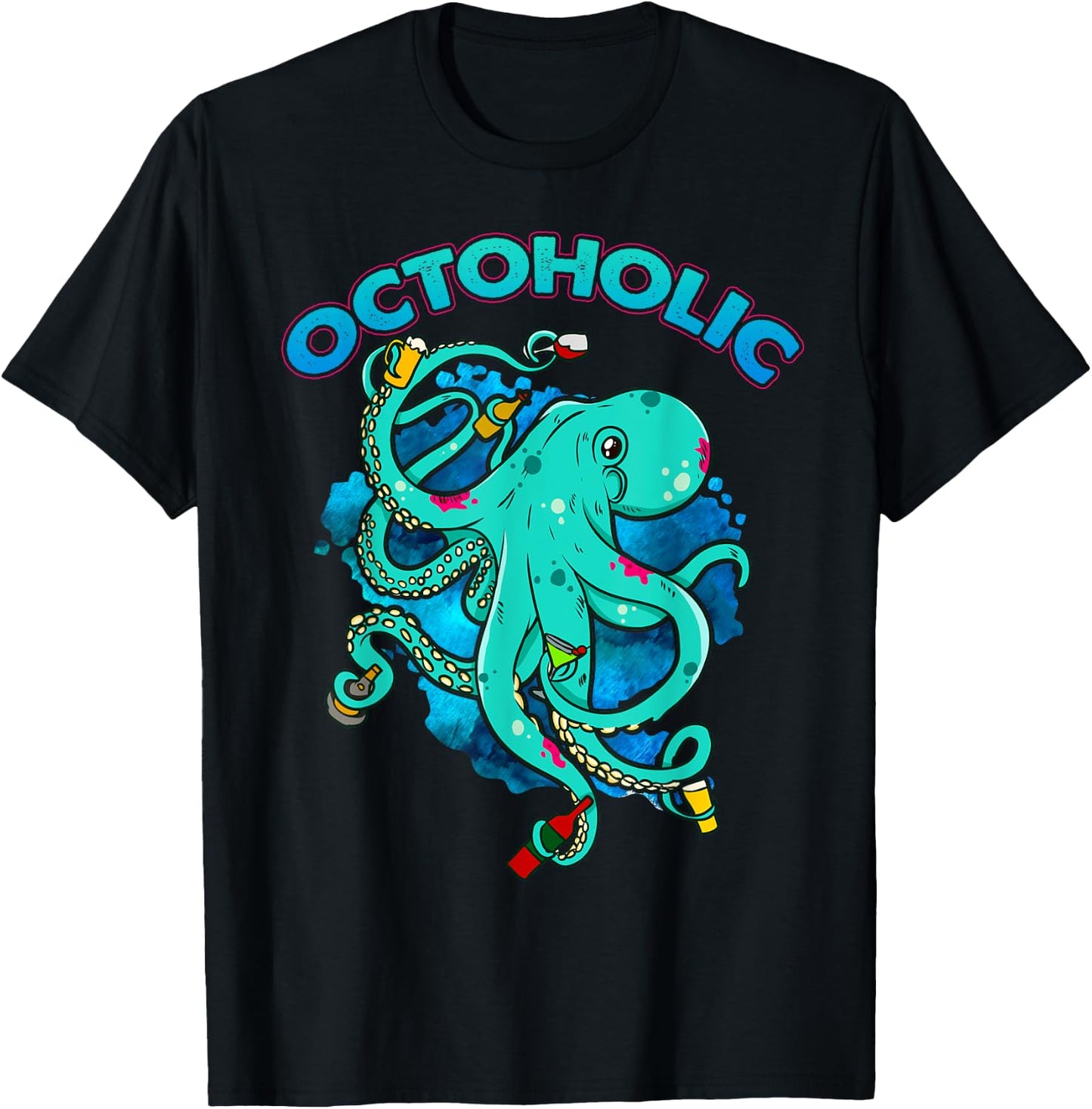 Octoholic Funny Octopus Drinking T-Shirt - T-Shirt | Black