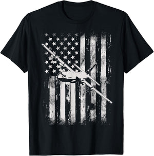 C-130 Hercules Military Aircraft American Flag T-Shirt - T-Shirt | Black