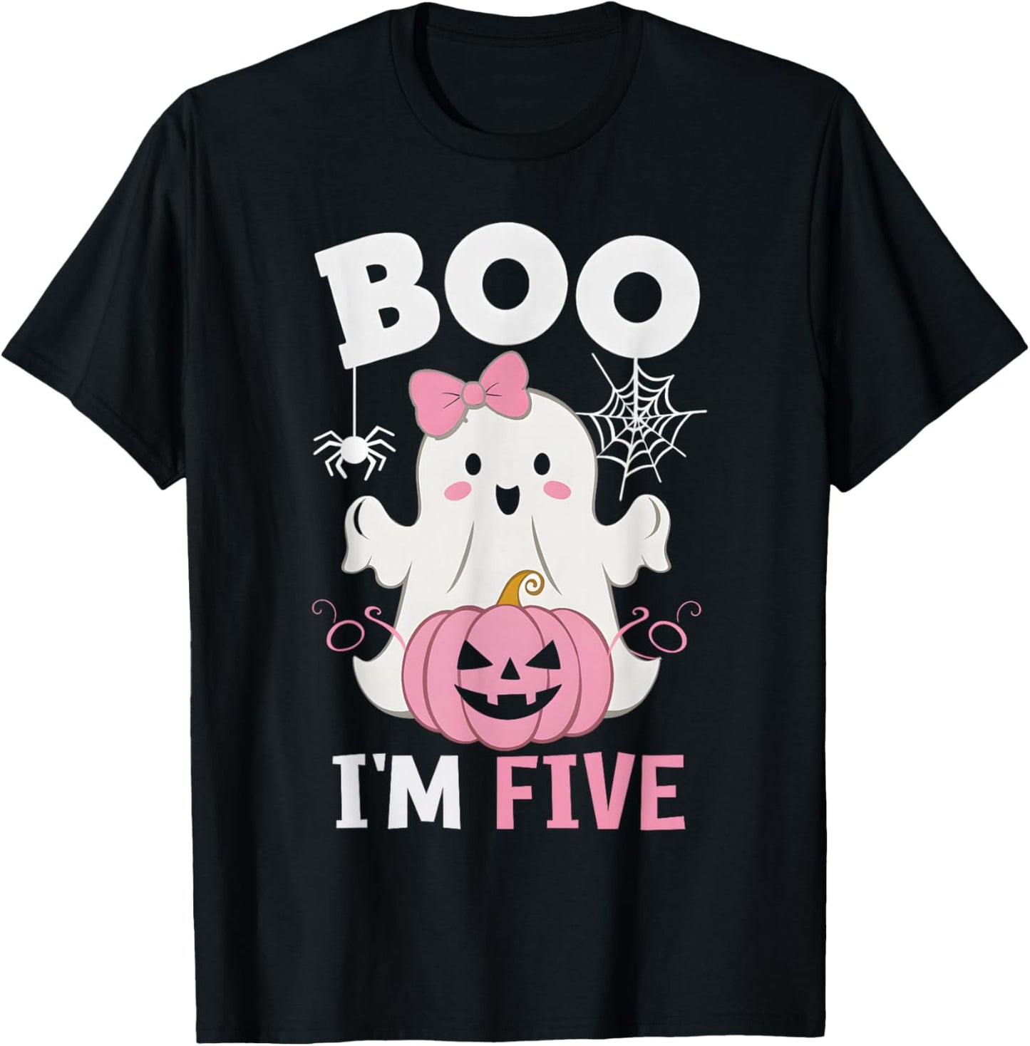 Ghost Boo I'm Five Year 5th Birthday Girls Halloween Groovy T-Shirt - T-Shirt | Black