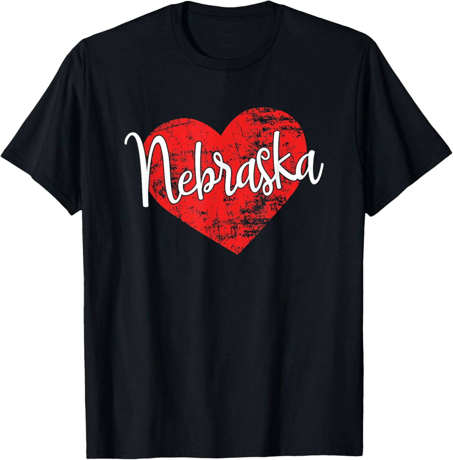 Nebraska Love Cool Grunge Heart Fun Nebraska Pride T-Shirt - T-Shirt | Black