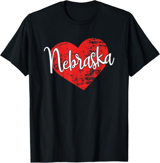 Nebraska Love Cool Grunge Heart Fun Nebraska Pride T-Shirt - T-Shirt | Black