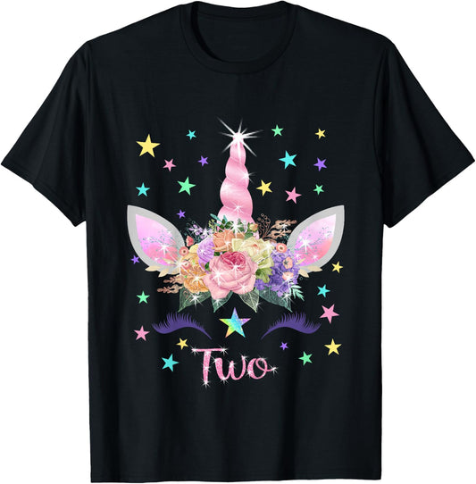 Kids 2nd Birthday Unicorn Shirt (Two Years Old) 2 Year Old Gift T-Shirt - T-Shirt | Black