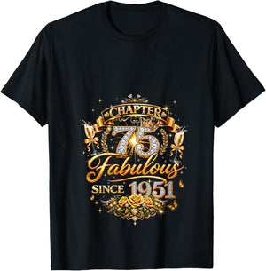 Women's Chapter 75 Fabulous Since 1951 75th Birthday Women Girls V-Neck T-Shirt - T-Shirt | Black
