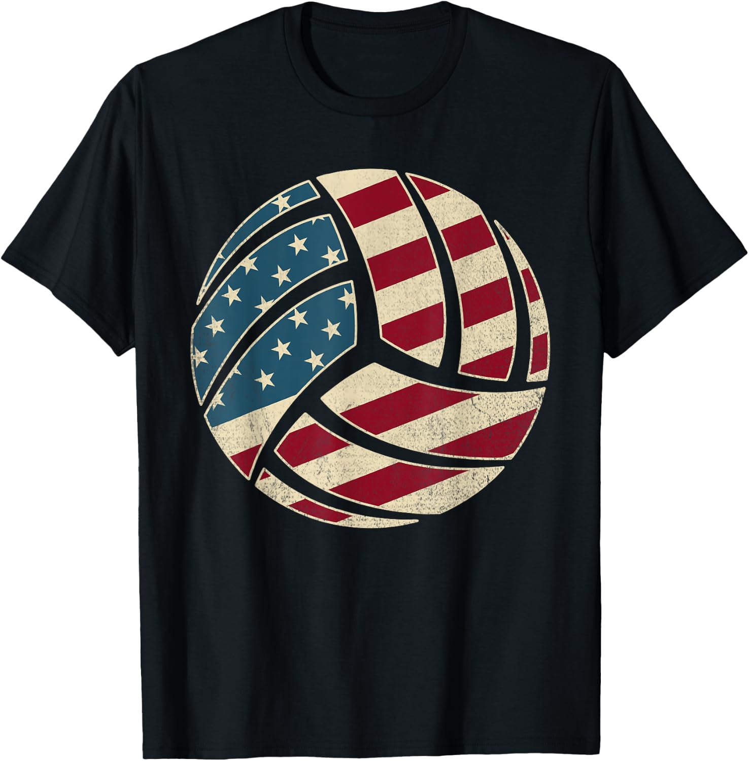 Vintage USA Flag 4th Of July Volleyball Lover Fan Volleyball T-Shirt - T-Shirt | Black