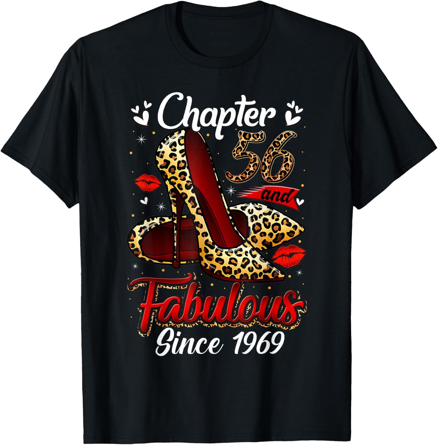 Chapter 56 Fabulous Since 1969 56th Leopard Birthday Queen T-Shirt - T-Shirt | Black