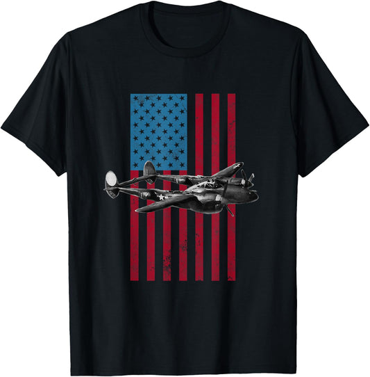 P-38 Lightning USA American Flag - Military Kids Men T-Shirt - T-Shirt | Black