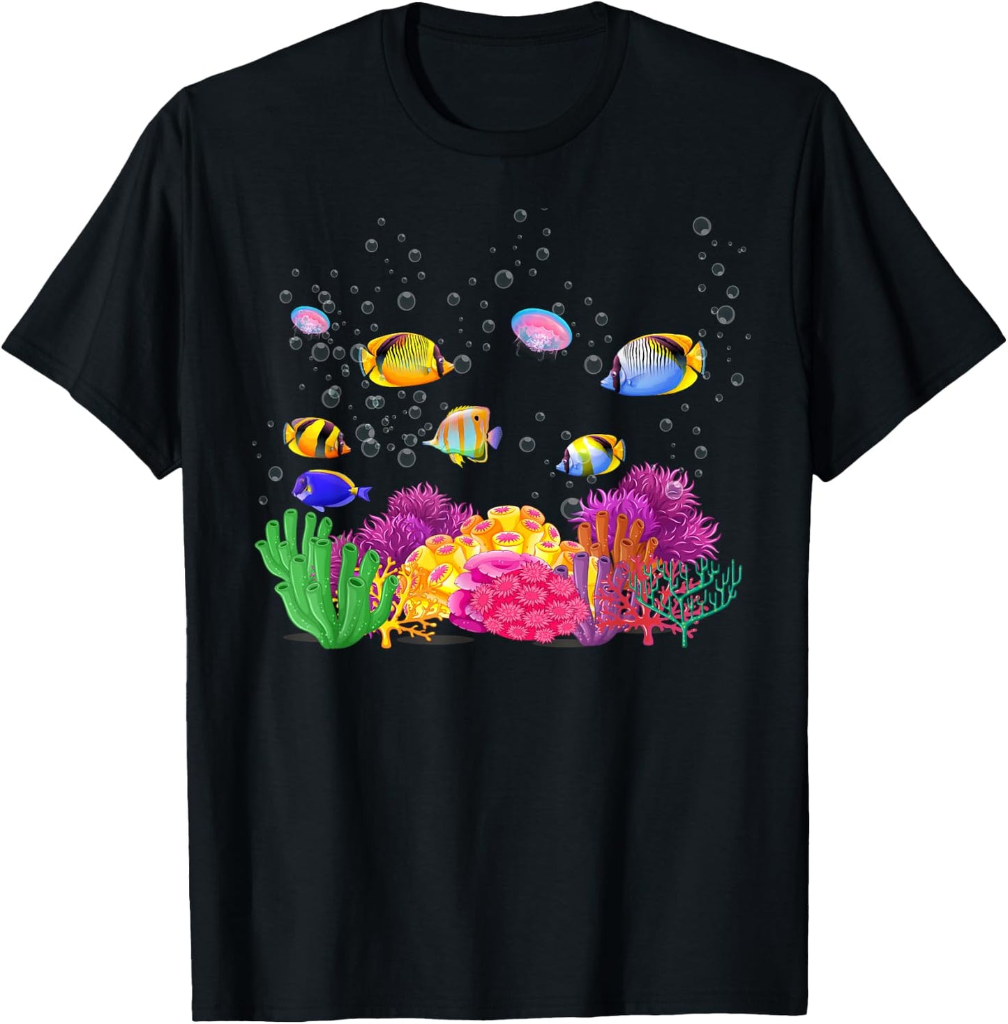 Colourful Tropical Fish on a Coral Reef T-Shirt - T-Shirt | Black