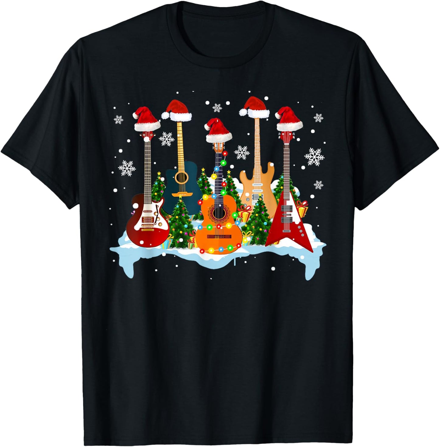 Christmas Guitar Tree Funny Guitarist Christmas T-Shirt - T-Shirt | Black
