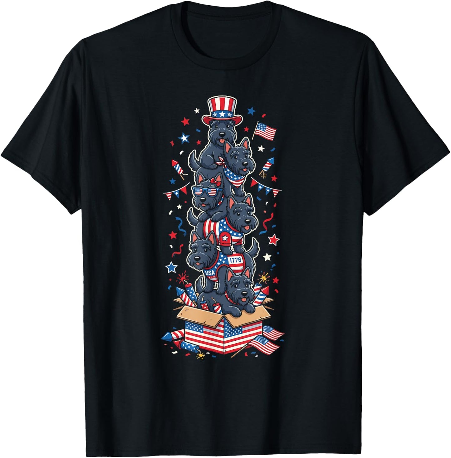 Scottish Terrier American USA Flag Memorial Day 4th of July T-Shirt - T-Shirt | Black