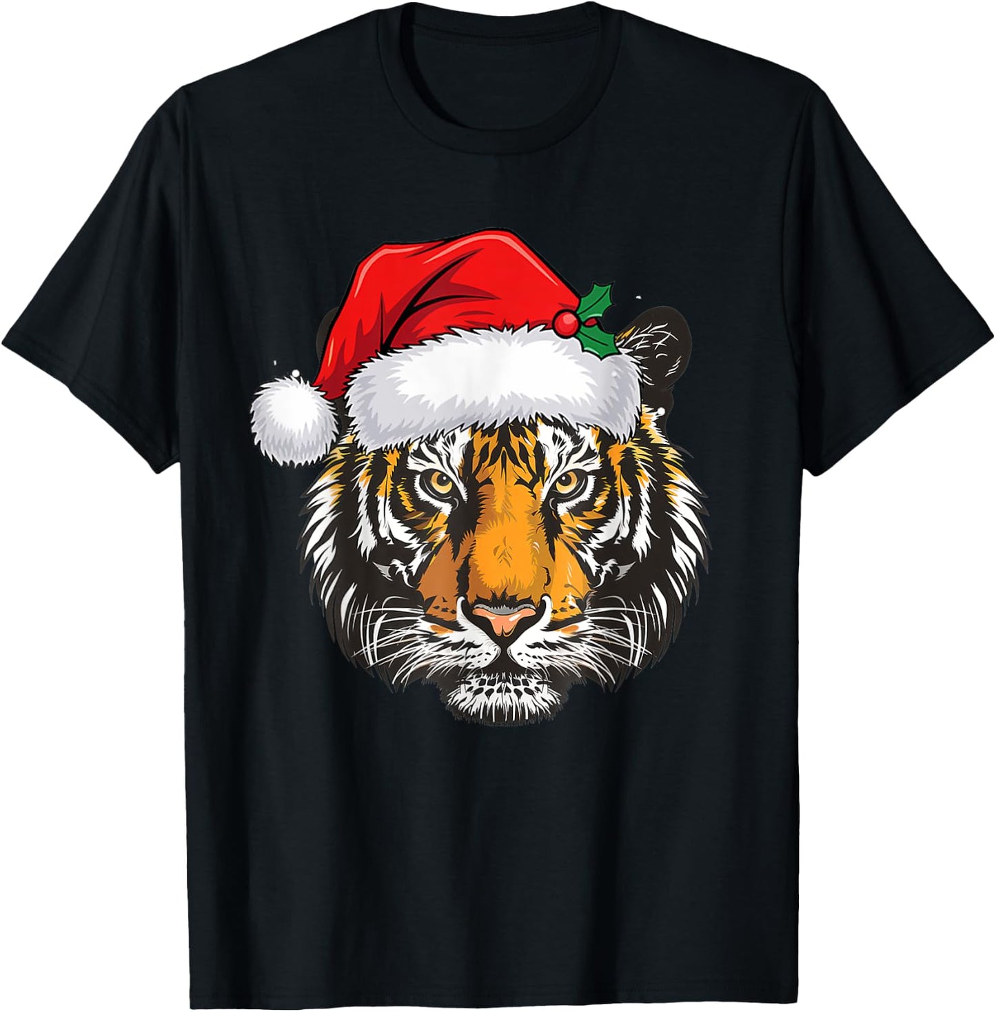 Christmas Tiger Santa Hat Animal Family Matching Tiger Lover T-Shirt - T-Shirt | Black