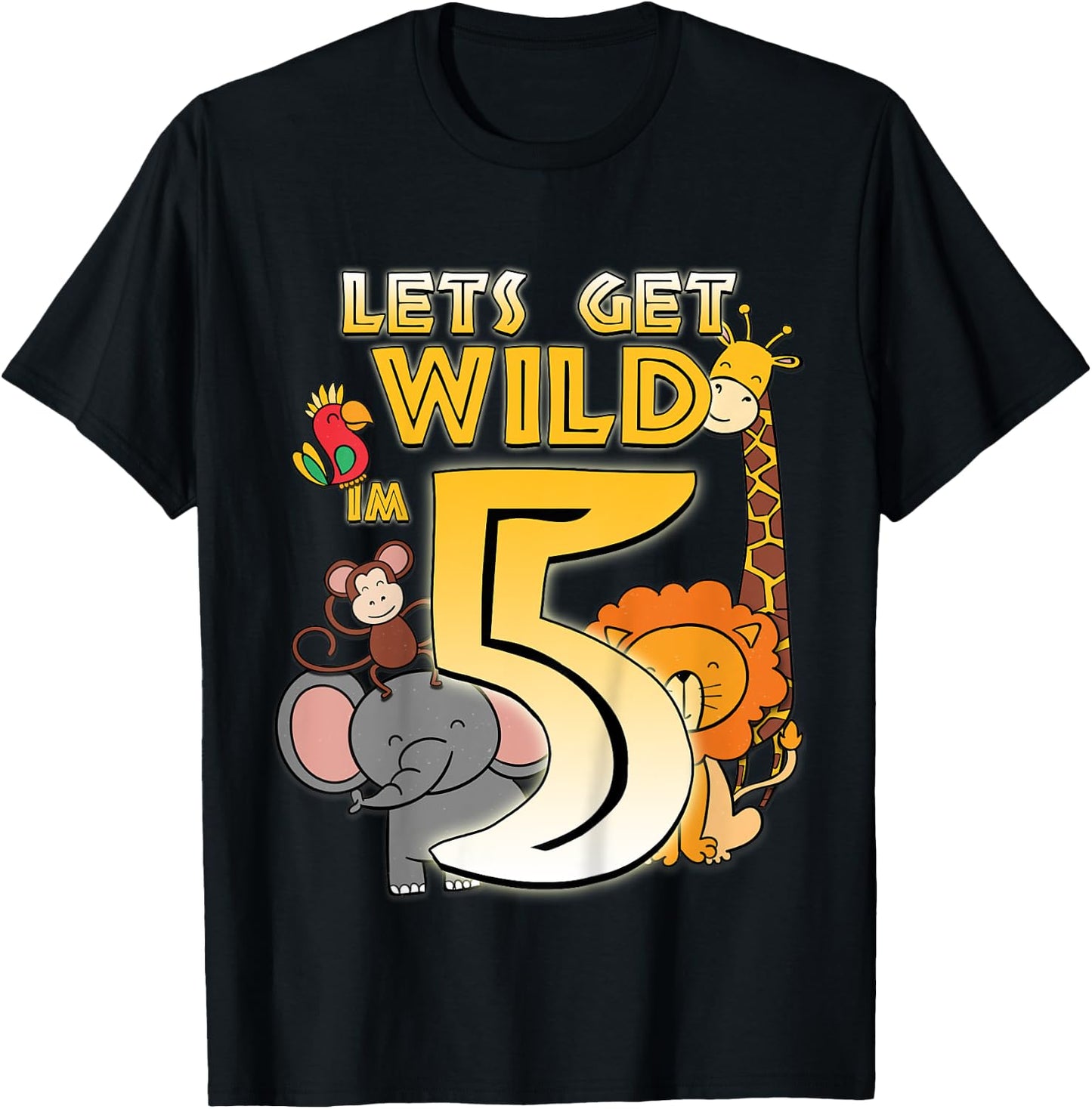 5 Years Old Zoo Animals Safari 5th Birthday Boys Girls T-Shirt - T-Shirt | Black