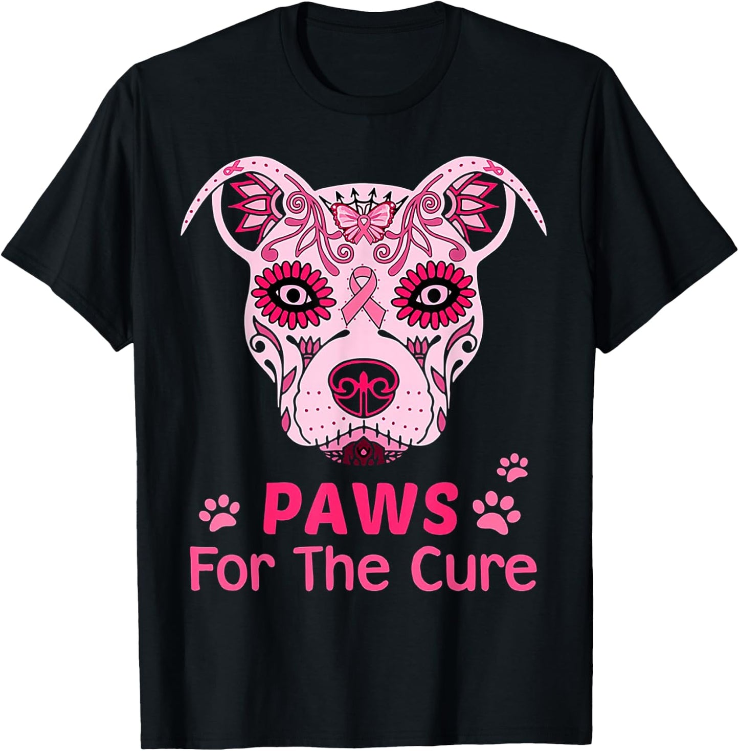 Paws For The Cure Pitbull Breast Cancer T-Shirt - T-Shirt | Black