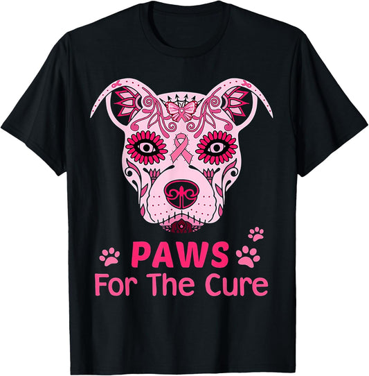 Paws For The Cure Pitbull Breast Cancer T-Shirt - T-Shirt | Black