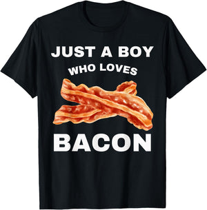 Just a Boy who Loves Bacon Breakfast Meat Lover Food Lover T-Shirt - T-Shirt | Black
