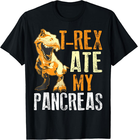 T-Rex Ate My Pancreas Shirt | Diabetes Dinosaur Lovers Gift T-Shirt - T-Shirt | Black