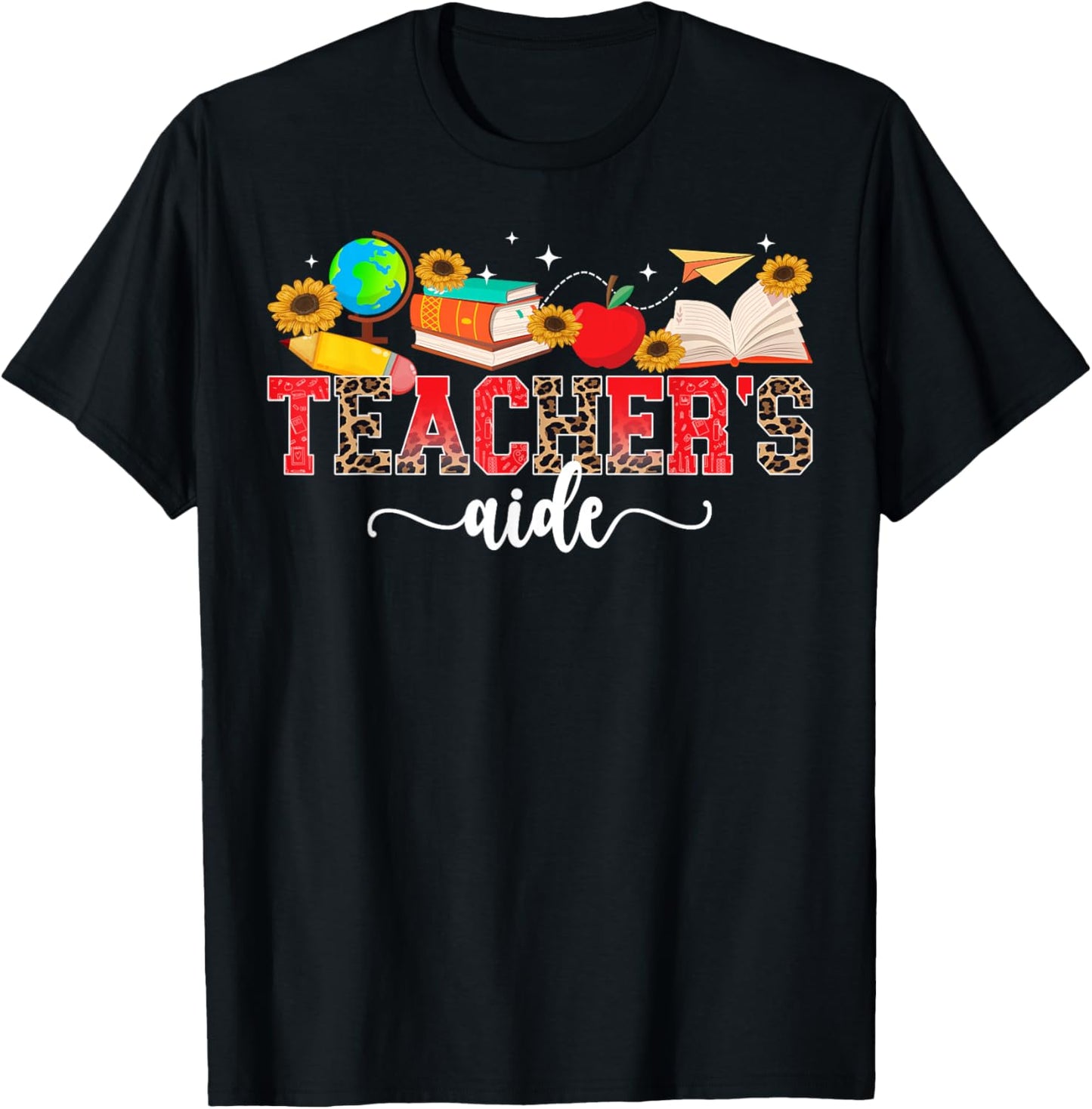 Teacher's Aide Leopard Teacher Aide Teaching Assistant T-Shirt - T-Shirt | Black
