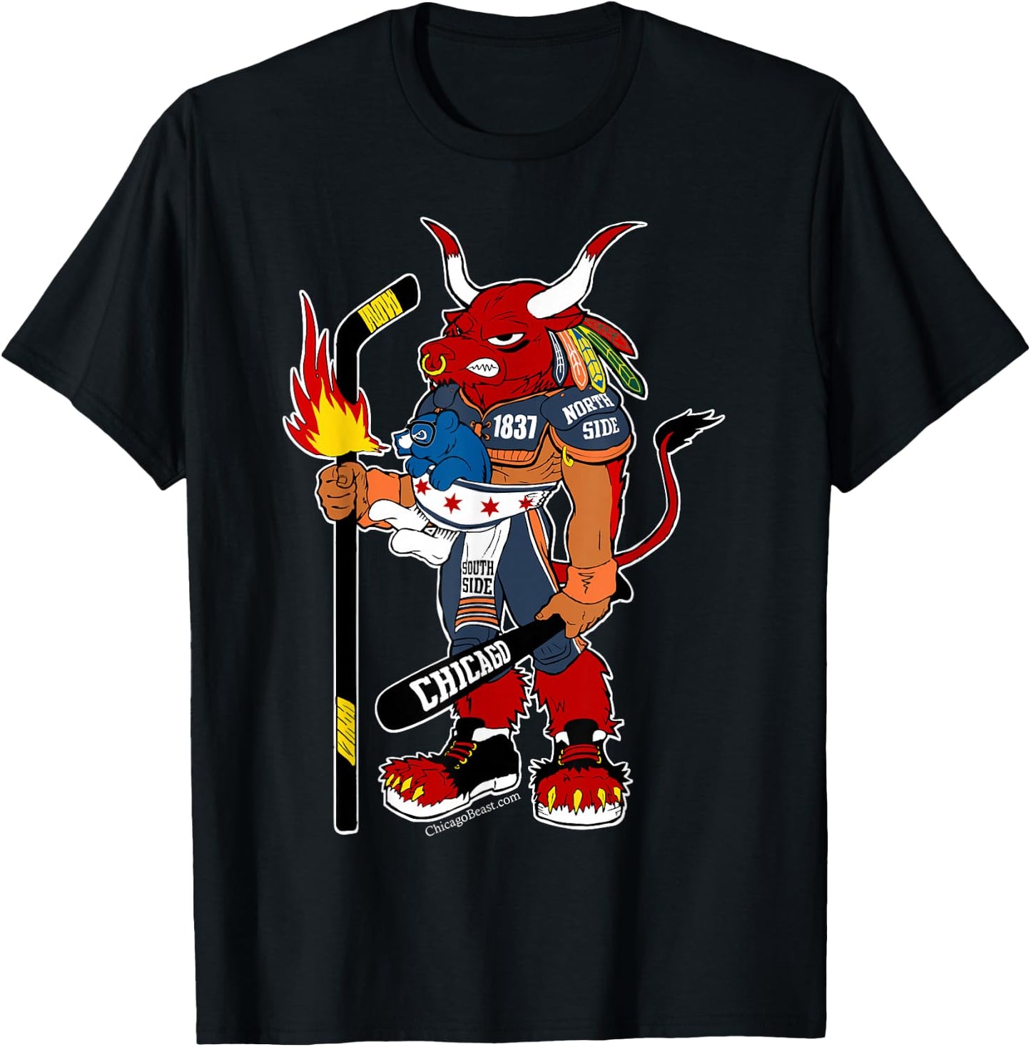 Creatureopolis Chicago Beast Black Cotton - Classic Fit, Round Neck, Short Sleeve, Adult Size T-Shirt - T-Shirt | Black