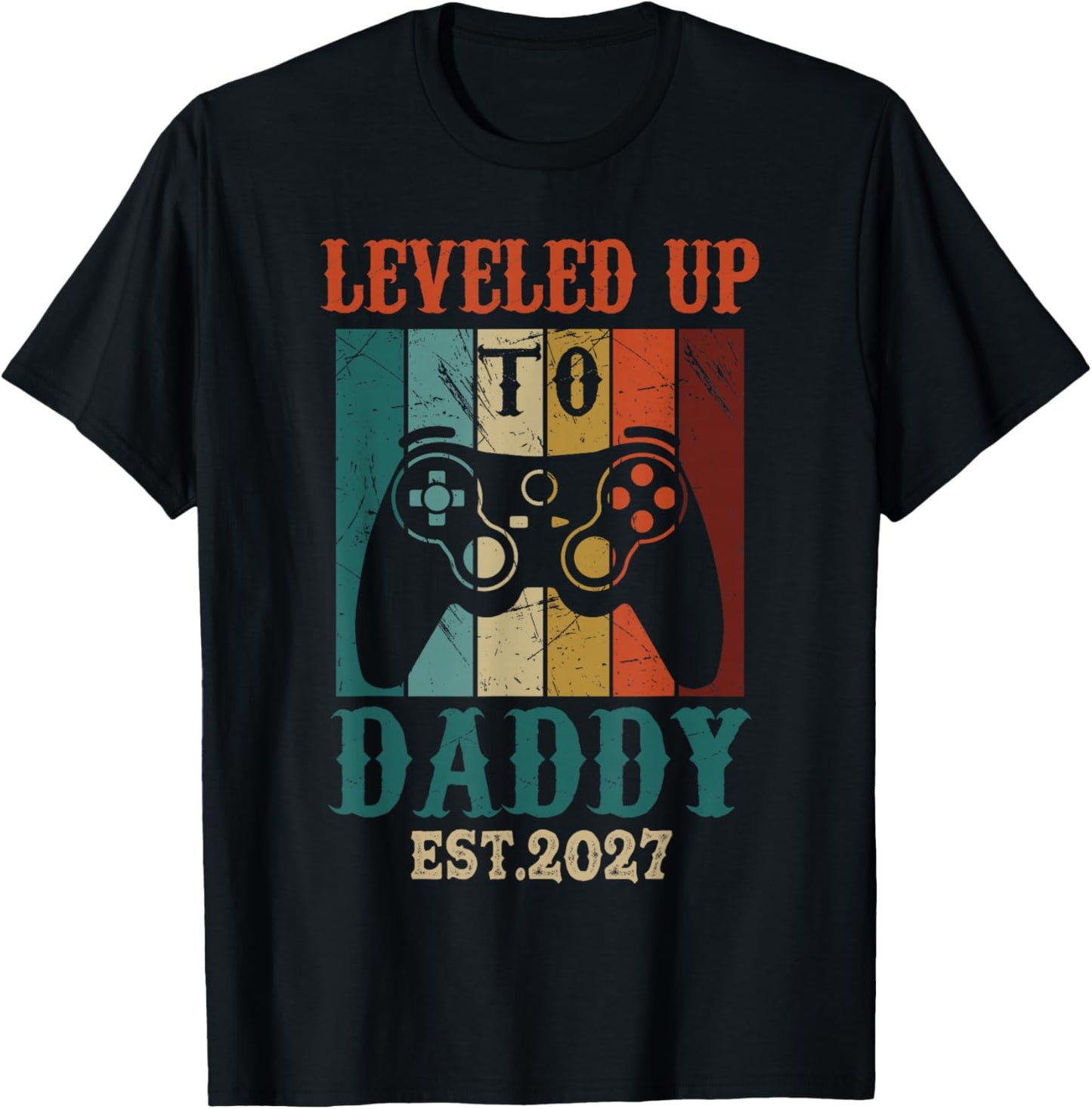 Promoted to Daddy EST.2027 Vintage Men Leveled Up to Daddy T-Shirt - T-Shirt | Black