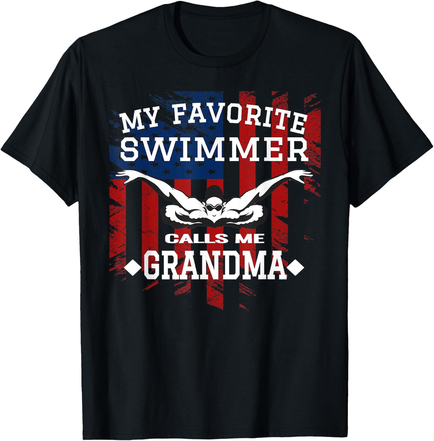 Swim Grandma Funny US American Flag Swimming Gift Men T-Shirt - T-Shirt | Black