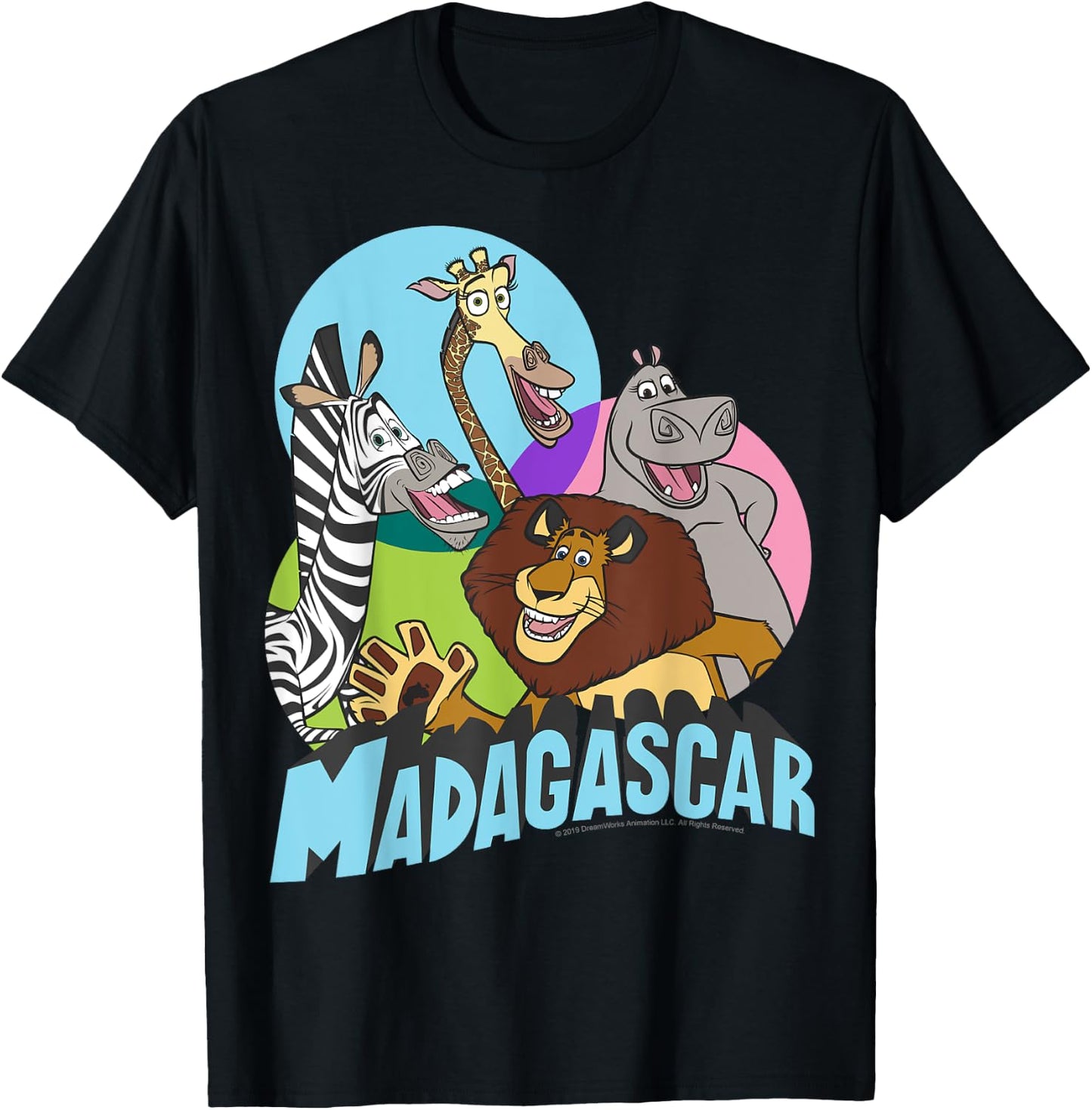 Madagascar Cartoon Group Shot Pop Color Poster T-Shirt - T-Shirt | Black