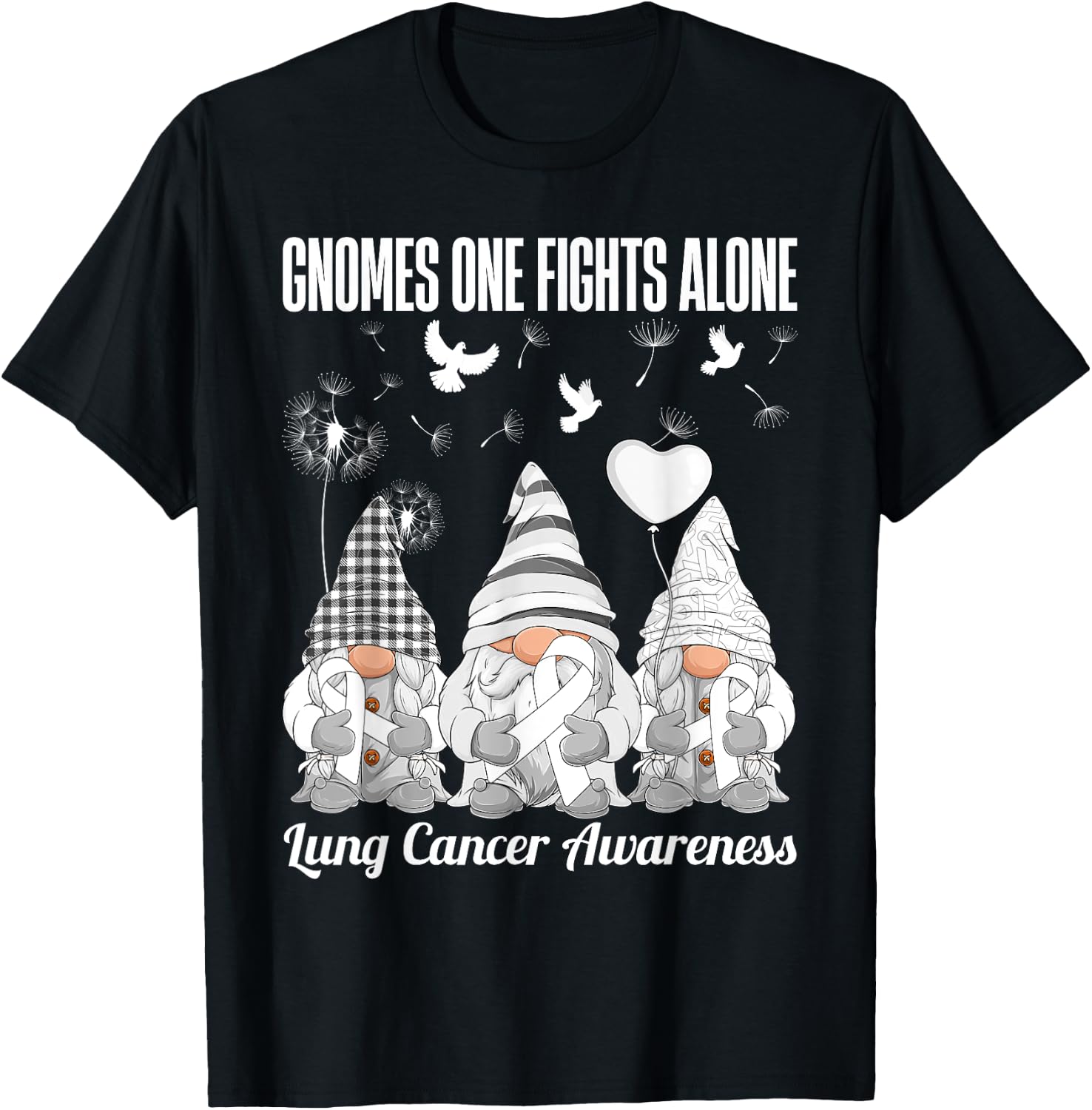 Gnomes One Fights Alone Lung Cancer Awareness Day Supporter T-Shirt - T-Shirt | Black