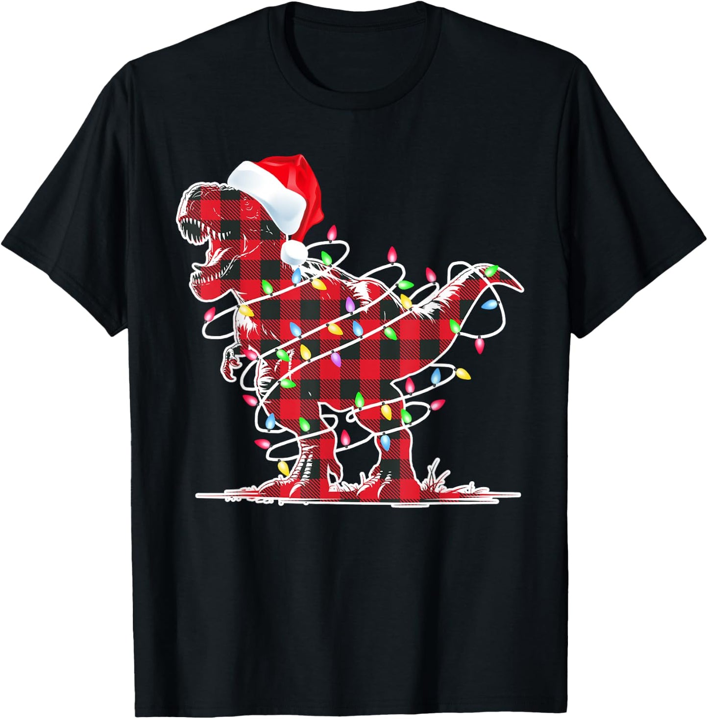 T Rex Red Plaid Dinosaur Christmas Pajamas Toddler Boys Kids T-Shirt - T-Shirt | Black