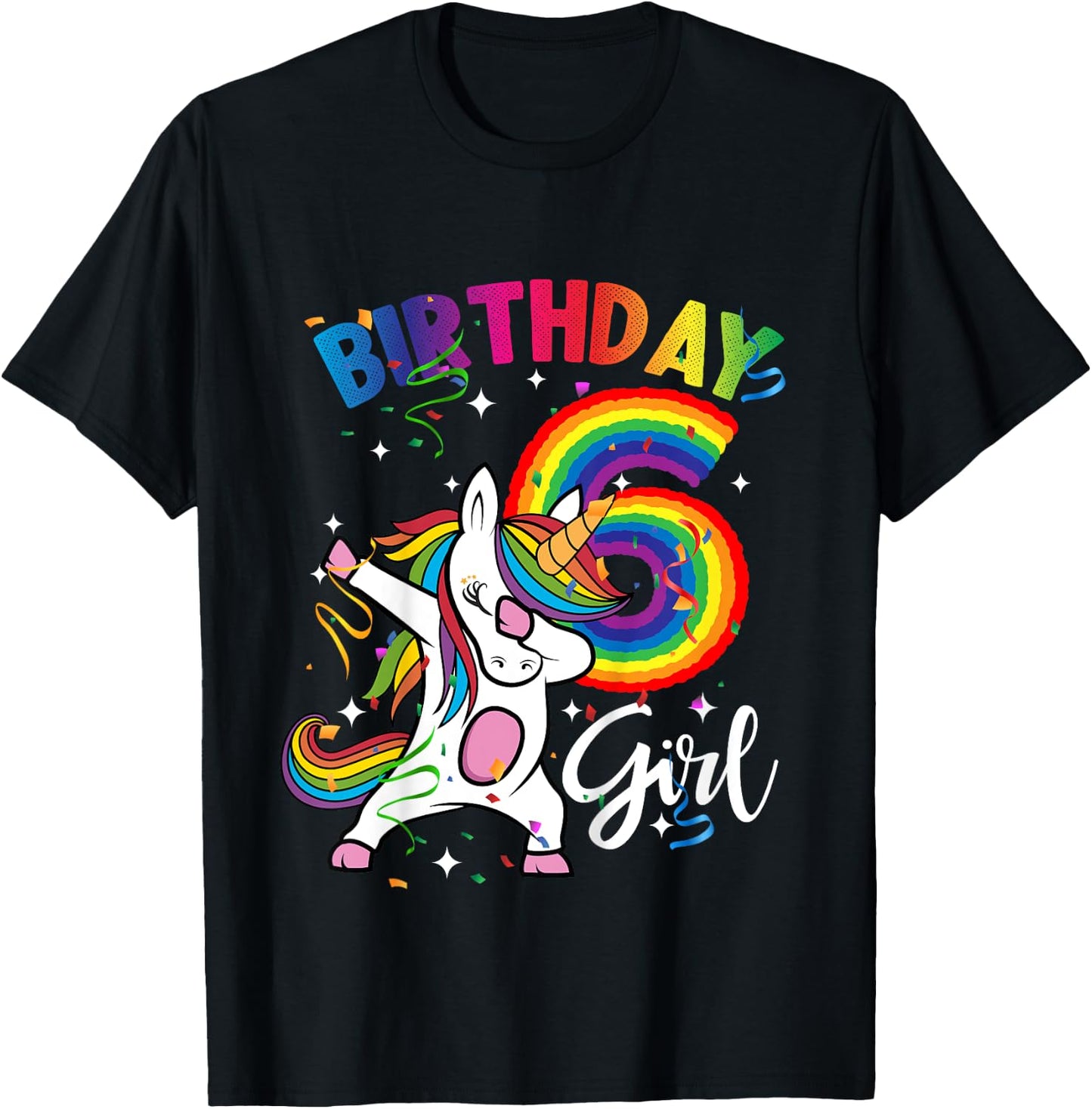 Dabbing Unicorn 6 Year Old 6th Birthday Party Girl Shirt Gif T-Shirt - T-Shirt | Black