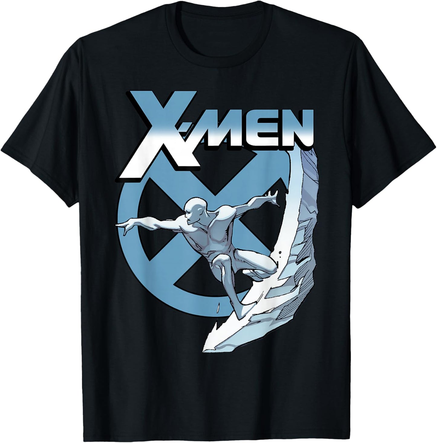 Marvel X-Men Iceman Blue X Epic Cold Slide Graphic T-Shirt - T-Shirt | Black